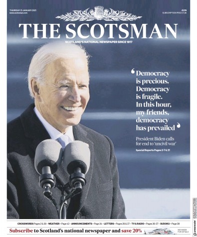 The Scotsman Newspaper Front Page (UK) for 21 January 2021