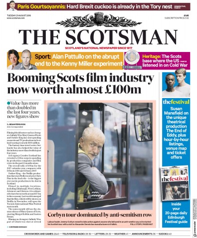 The Scotsman Newspaper Front Page (UK) for 21 August 2018