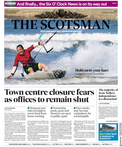 The Scotsman Newspaper Front Page (UK) for 21 August 2020