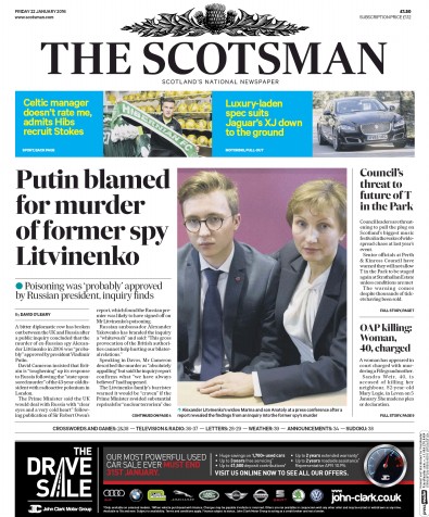 The Scotsman Newspaper Front Page (UK) for 22 January 2016