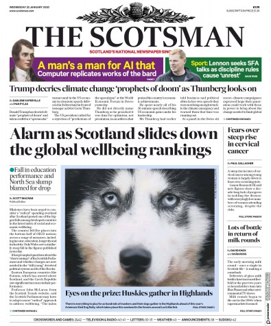 The Scotsman Newspaper Front Page (UK) for 22 January 2020