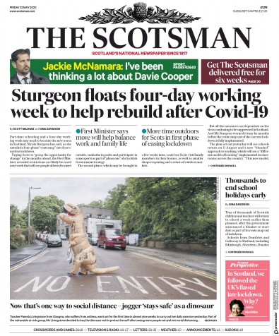 The Scotsman Newspaper Front Page (UK) for 22 May 2020