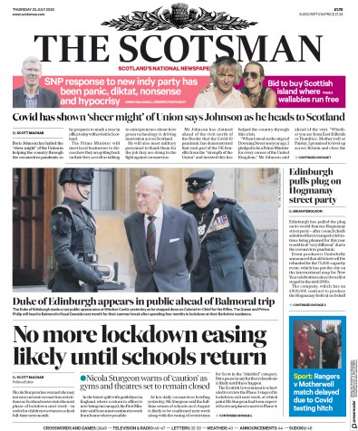 The Scotsman Newspaper Front Page (UK) for 23 July 2020