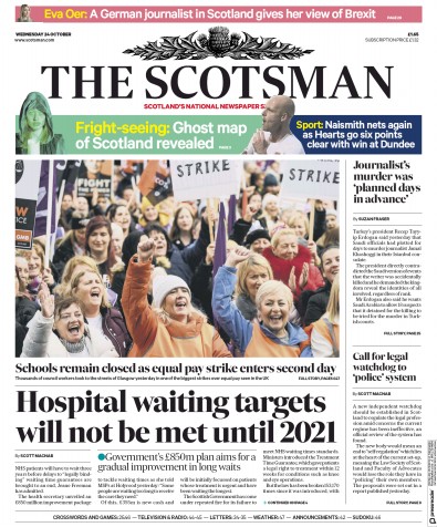 The Scotsman Newspaper Front Page (UK) for 24 October 2018