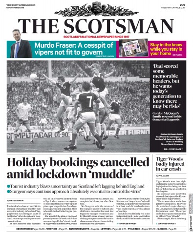 The Scotsman Newspaper Front Page (UK) for 24 February 2021