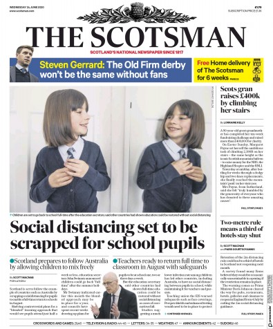 The Scotsman Newspaper Front Page (UK) for 24 June 2020