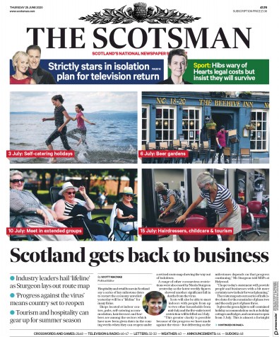 The Scotsman Newspaper Front Page (UK) for 25 June 2020