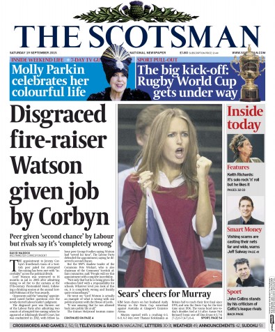 The Scotsman Newspaper Front Page (UK) for 25 September 2015