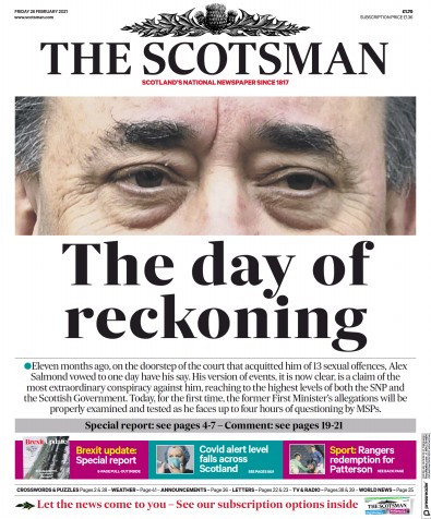 The Scotsman Newspaper Front Page (UK) for 26 February 2021