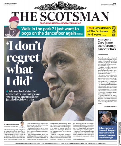 The Scotsman Newspaper Front Page (UK) for 26 May 2020