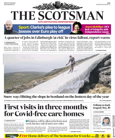 The Scotsman Newspaper Front Page (UK) for 26 June 2020