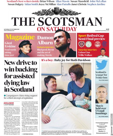 The Scotsman Newspaper Front Page (UK) for 27 October 2018