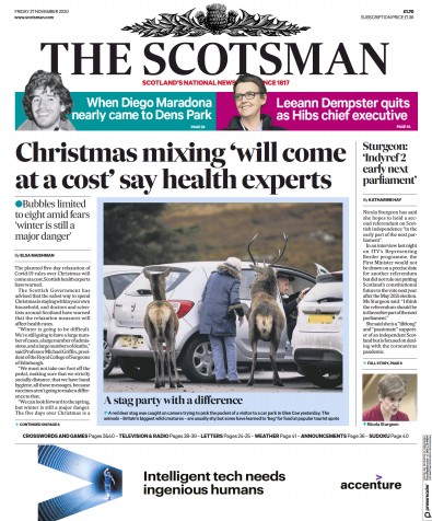 The Scotsman Newspaper Front Page (UK) for 27 November 2020