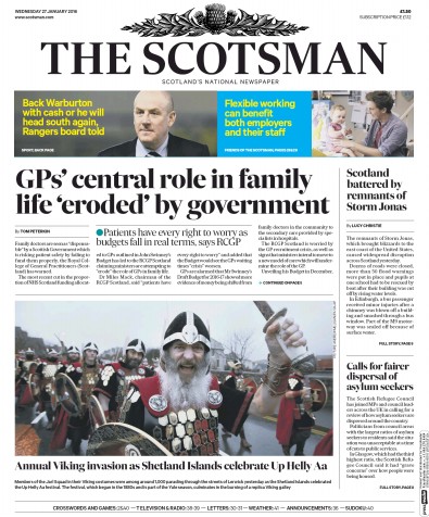 The Scotsman Newspaper Front Page (UK) for 27 January 2016