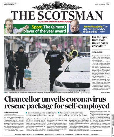 The Scotsman Newspaper Front Page (UK) for 27 March 2020