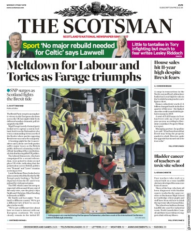 The Scotsman Newspaper Front Page (UK) for 27 May 2019