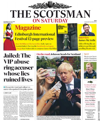 The Scotsman Newspaper Front Page (UK) for 27 July 2019