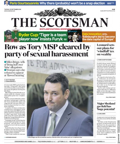 The Scotsman Newspaper Front Page (UK) for 27 September 2018