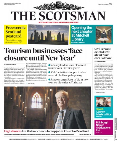 The Scotsman Newspaper Front Page (UK) for 28 October 2020