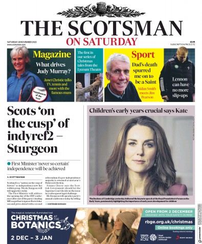 The Scotsman Newspaper Front Page (UK) for 28 November 2020