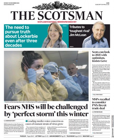 The Scotsman Newspaper Front Page (UK) for 28 December 2020