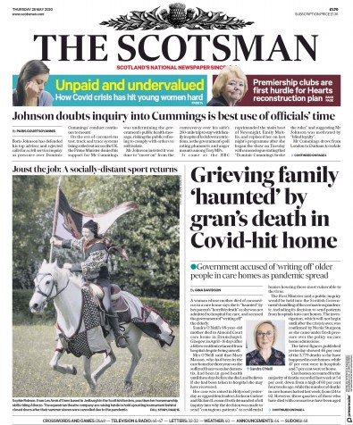 The Scotsman Newspaper Front Page (UK) for 28 May 2020