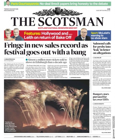 The Scotsman Newspaper Front Page (UK) for 28 August 2018