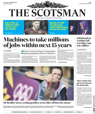 The Scotsman Newspaper Front Page (UK) for 29 December 2016