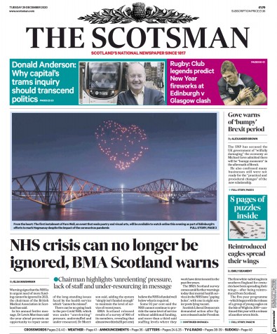 The Scotsman Newspaper Front Page (UK) for 29 December 2020