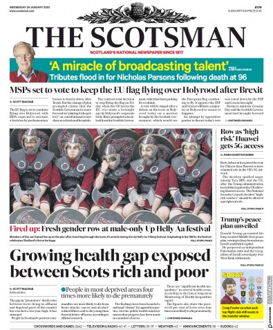 The Scotsman Newspaper Front Page (UK) for 29 January 2020