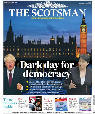 The Scotsman Newspaper Front Page (UK) for 29 August 2019