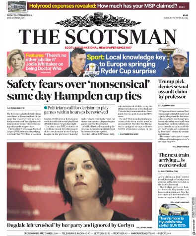 The Scotsman Newspaper Front Page (UK) for 29 September 2018