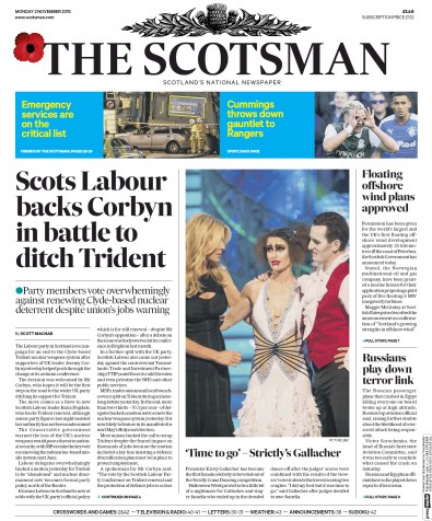 The Scotsman Newspaper Front Page (UK) for 2 November 2015