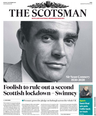 The Scotsman Newspaper Front Page (UK) for 2 November 2020