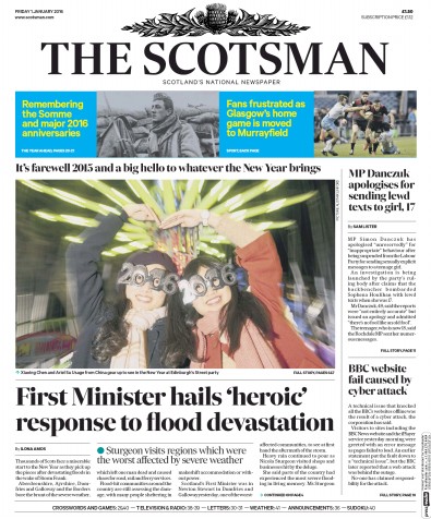 The Scotsman Newspaper Front Page (UK) for 2 January 2016