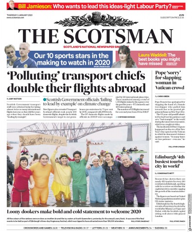 The Scotsman Newspaper Front Page (UK) for 2 January 2020