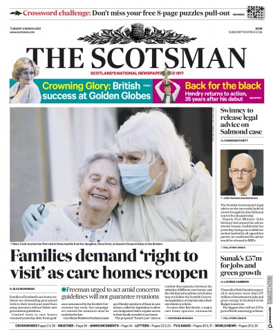 The Scotsman Newspaper Front Page (UK) for 2 March 2021