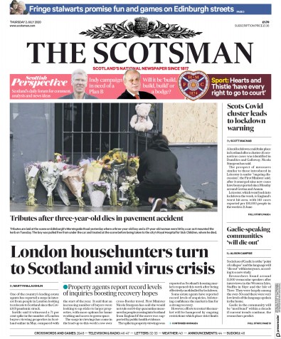 The Scotsman Newspaper Front Page (UK) for 2 July 2020