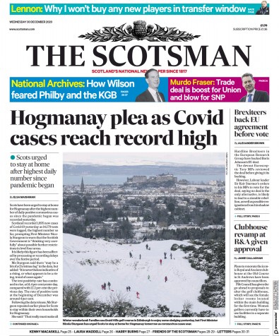 The Scotsman Newspaper Front Page (UK) for 30 December 2020