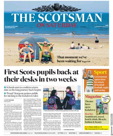 The Scotsman Newspaper Front Page (UK) for 30 May 2020