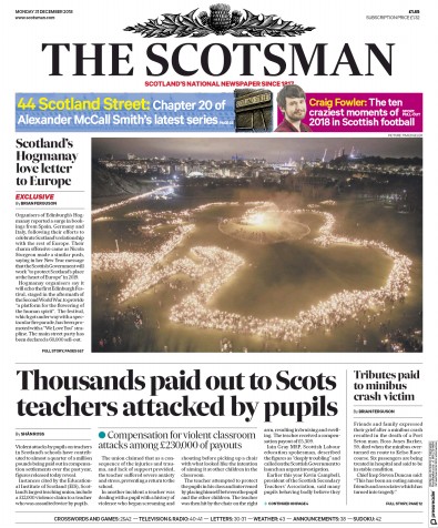 The Scotsman Newspaper Front Page (UK) for 31 December 2018