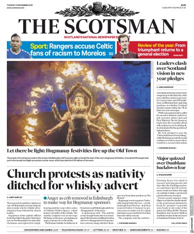 The Scotsman Newspaper Front Page (UK) for 31 December 2019