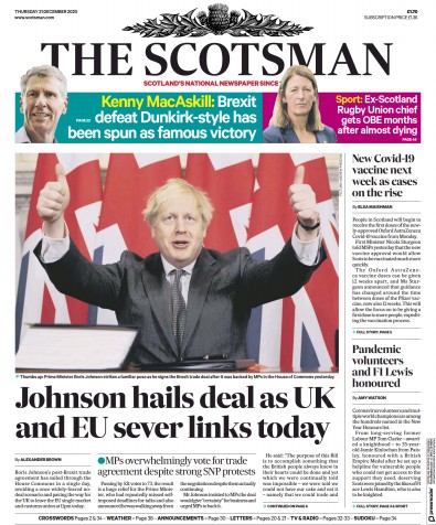 The Scotsman Newspaper Front Page (UK) for 31 December 2020