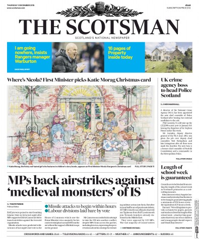 The Scotsman Newspaper Front Page (UK) for 3 December 2015