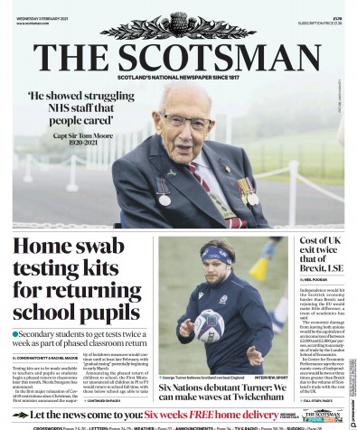 The Scotsman Newspaper Front Page (UK) for 3 February 2021