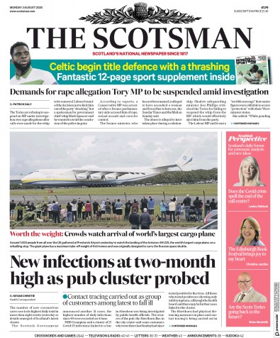 The Scotsman Newspaper Front Page (UK) for 3 August 2020