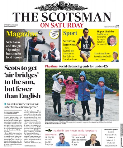 The Scotsman Newspaper Front Page (UK) for 4 July 2020