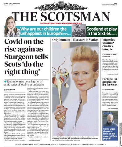 The Scotsman Newspaper Front Page (UK) for 4 September 2020