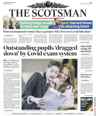 The Scotsman Newspaper Front Page (UK) for 5 August 2020