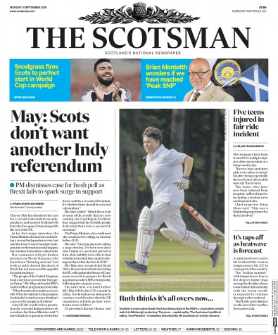 The Scotsman Newspaper Front Page (UK) for 5 September 2016